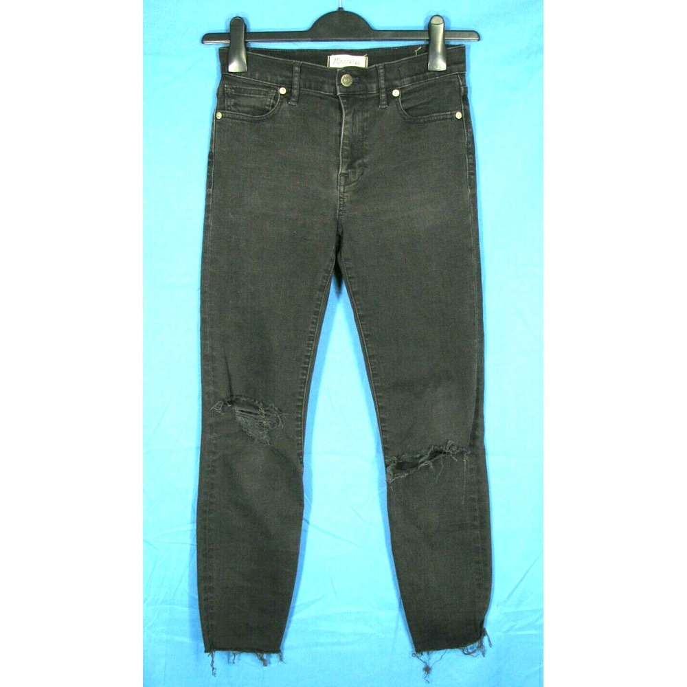 MADEWELL 9" High Riser Skinny DISTRESSED/DESTROYED Stretch BLACK DENIM Jeans 27